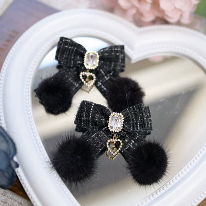 Jirai Kei Light Blue Rhinestones with Heart Charm Hairclips