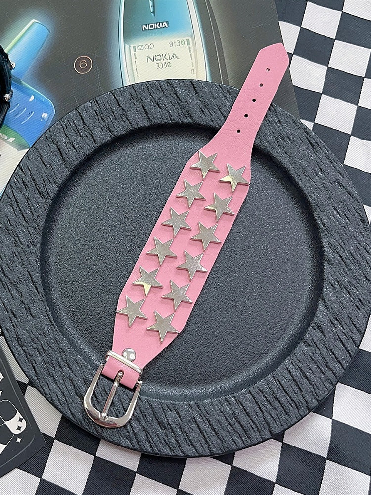 Details Rock Star Black/Red/Pink Bracelet Punk