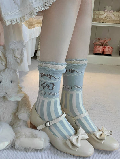 Dessert Print Striped Sweet Lolita Calf Socks