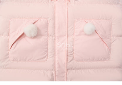 Pink Cute Bear and Kitty Plush Trim Hooded Down Coat