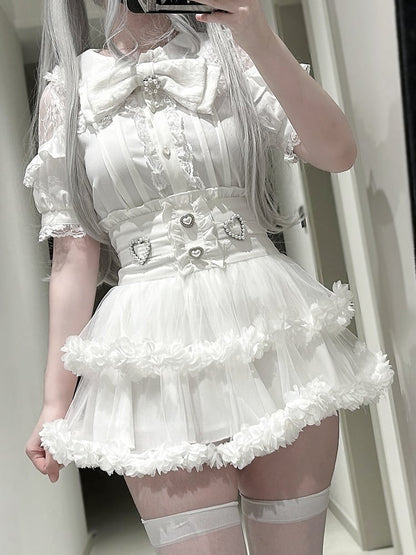 Bluse Kei Jirai Weiß / Knöpfe mit schwarzem Herz