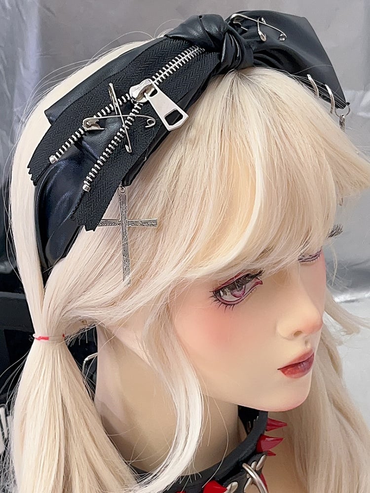 Reißverschluss Bowknot Punk Pin Schwarz Design Kreuz Verziert Charme PU Y2K