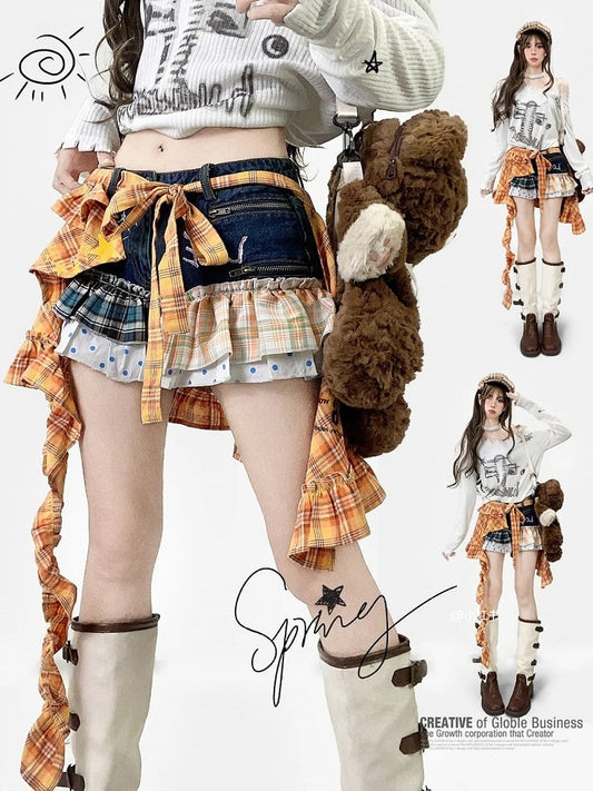 Karierte Shorts und + Muster Polka-Dot Orange Blau Y2K
