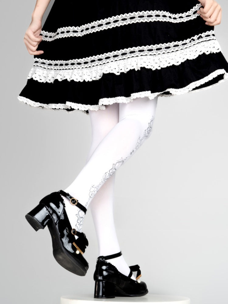 Collants Lolita blancs imprimés