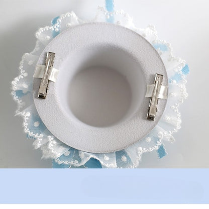 Weißblaues Design Schleife Blumenhut mit und Herz Süße Mini Lolita Clips Details