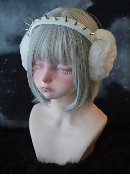 White Handmade Studded Plush Earmuffs