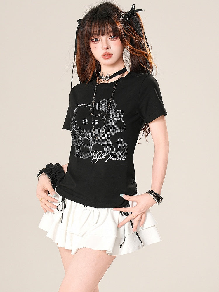 Letter Black/White Kitty Bittersweet T-shirt Print And Glamorous
