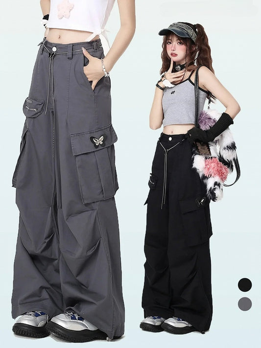 Chain Butterfly Gray Techwear Wide-leg with Cargo Pants Waist