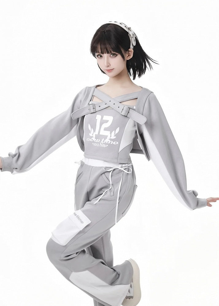 Waist Grey Design High White Colorblock Glamorous Flared Pants