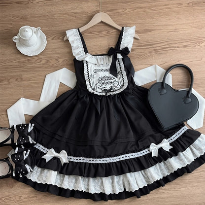 Cake Teddy Embroidery Bodice Sweet and Black Lolita Dress