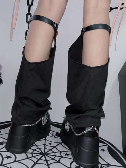 Y2K Warmers Leg BlackRed Knot Button Cheongsam Style