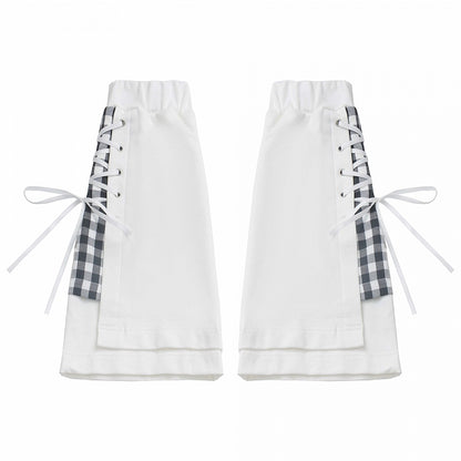 Jambières à lacets et motif écossais blanc