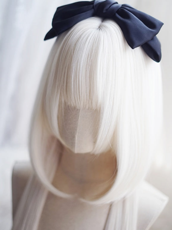 Milk White/Caramel/Orange/Pink&Black Waist Length Straight Wig With Full Bangs
