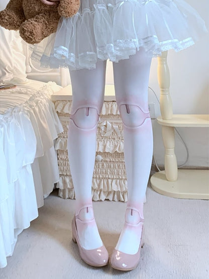 Pink/Black and Gray Knee and Ankle Joints Print Velvet Tights