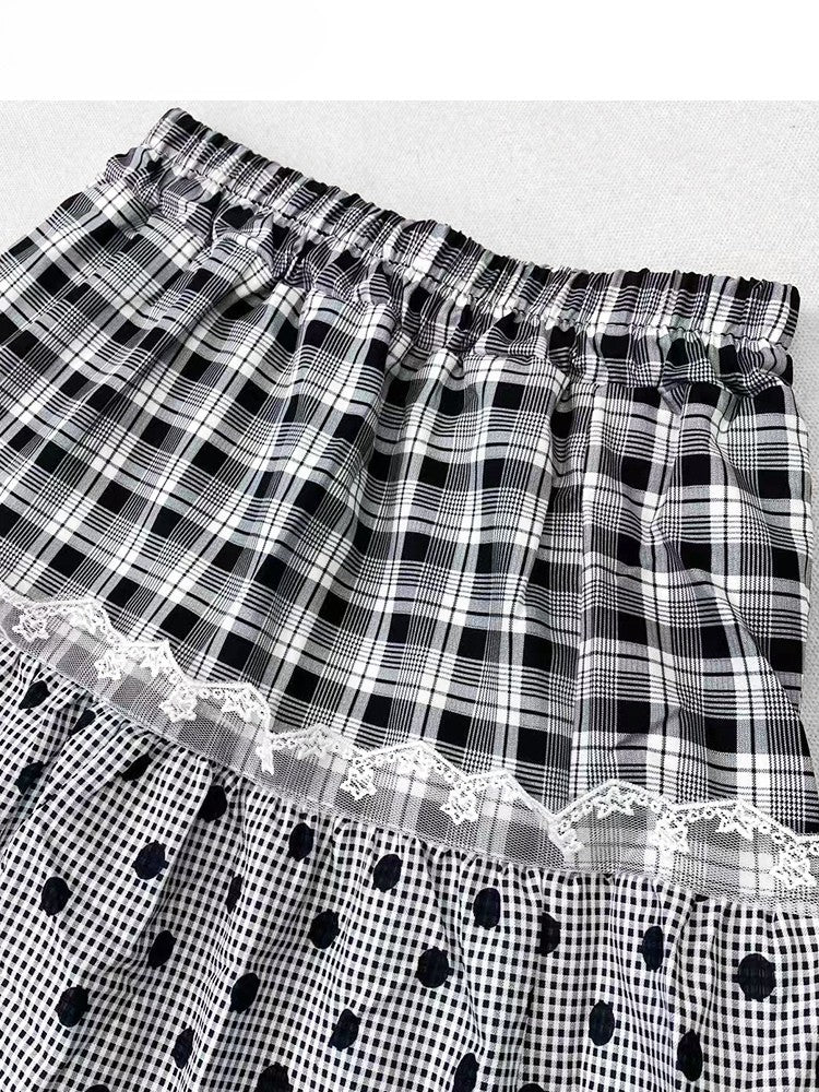 Gray Pattern Trim Polka-dot Y2K And Skirt Lace Bittersweet Plaid