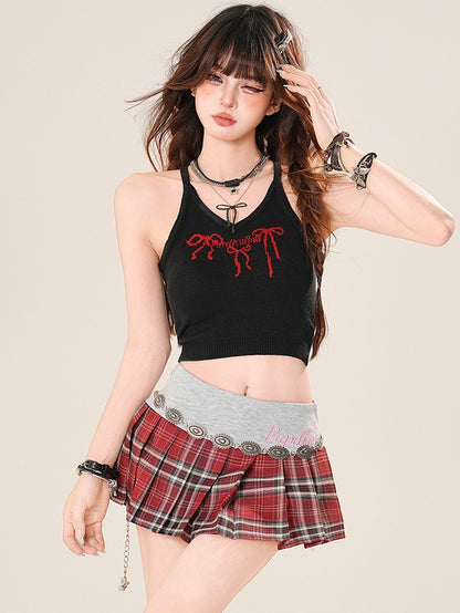 Bowknot Print Top BlackRed Glamorous Cami Bittersweet