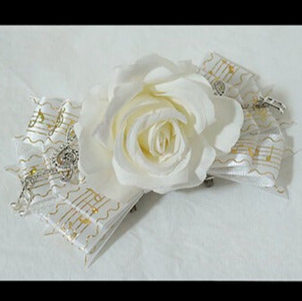 Musical White Floral Hairclip Bowknot Charm Design Notes