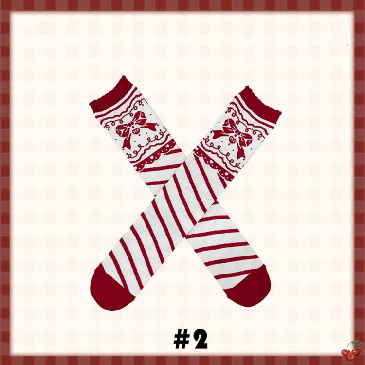 Red Sweet Plaid Striped Polka-dot Pattern Socks