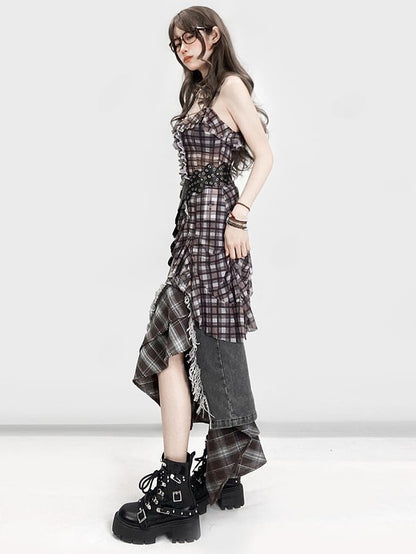 Saummuster Cami Glamorous Bittersweet Brown Plaid Asymmetrisch