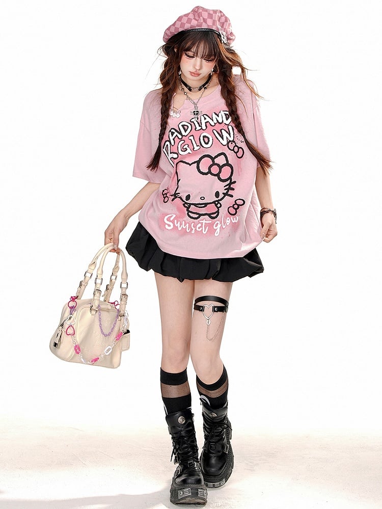 Bubble Drawstring Design Black Skirt