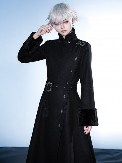 Black Ouji Lolita Stand Collar High Neck Woolen Coat