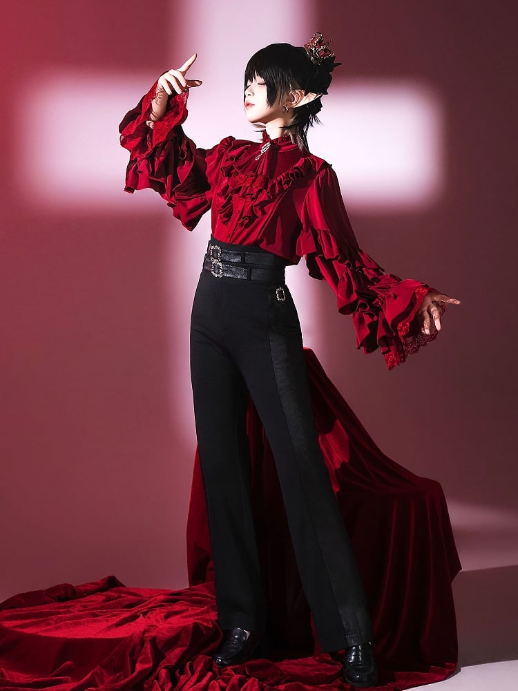 Black Ouji Fashion Lolita High Waist Pants with Two Belts