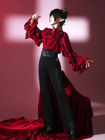 Black Ouji Fashion Lolita High Waist Pants with Two Belts