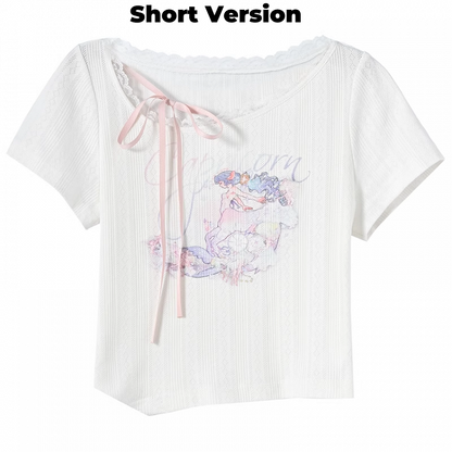 Long/Short Capricorn Constellation Print White Cotton T-Shirt Verison