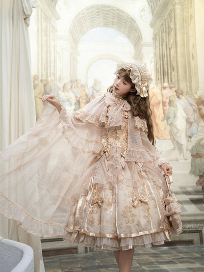 Trimming Bow Self-tie Neckline Cascading Cloak Ruffle Champagne Big