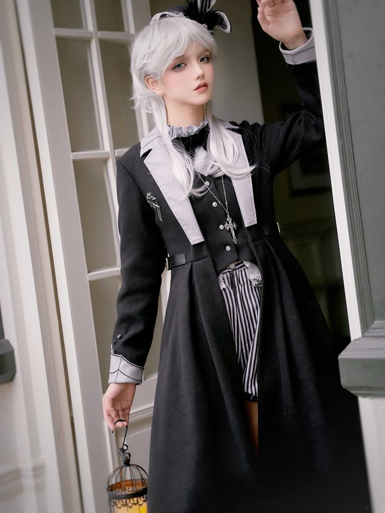 Black Gothic Ouji Lolita Cotton Lining Woolen Coat