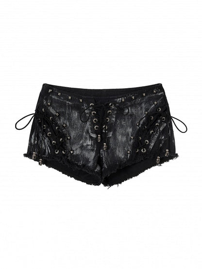 Studs Wasteland Punk with Decor Shorts Black