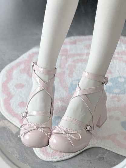 Artful Bow PU with Janes Mid-heel Accent - Mary Pink