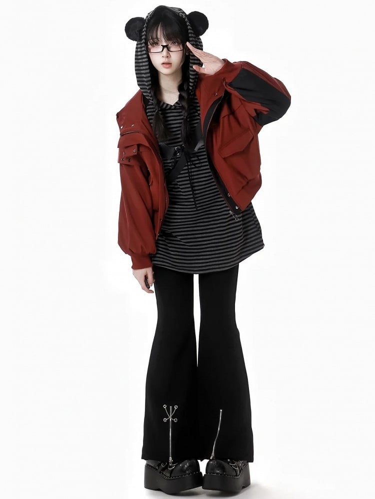 Black Criss-cross Chain Zip Cuffs Fishtail Pants