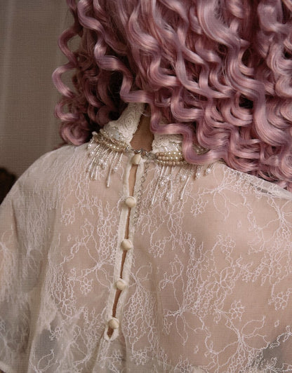 Bead High Shawl Victorian Cream Collar Lace Light Tassels Cape