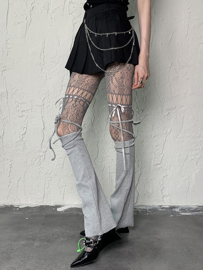 Gray Leg Self-tie Straps Y2K Sleeves