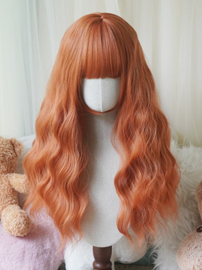 Red/Pink/Green/Purple/Dusty Blue/Orange Long Wavy Wig With Full Bangs