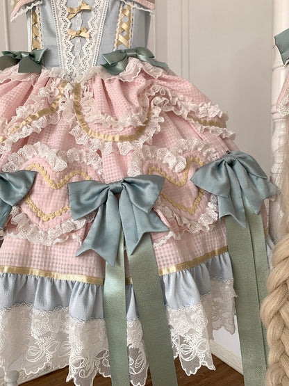 Mint Green Bows Pink and Blue Sweet Lolita Corset Dress with Choker