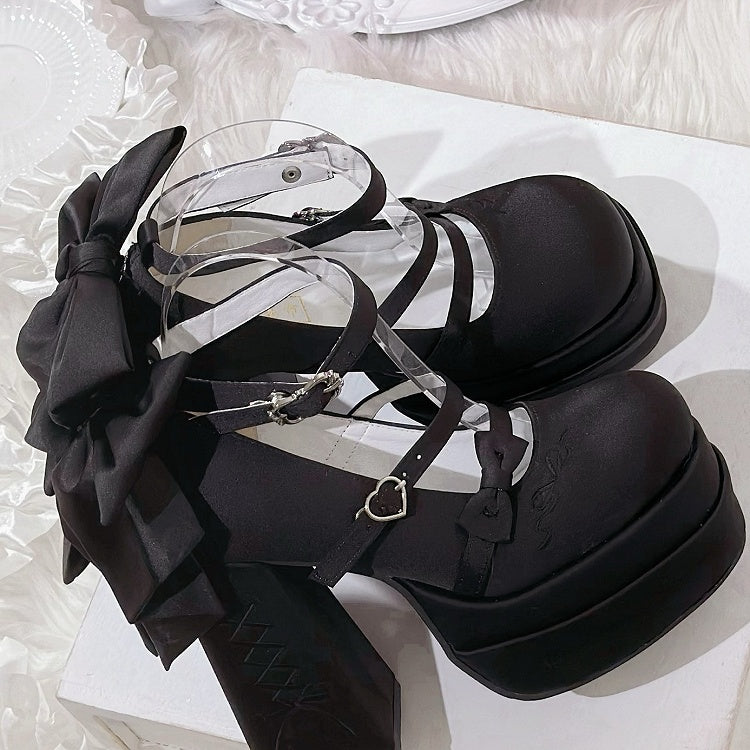 Classic Platform Black Bowknot Janes Lolita Elegant High Mary Heels
