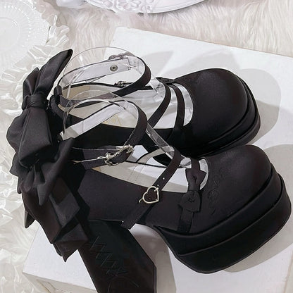Classic Platform Black Bowknot Janes Lolita Elegant High Mary Heels