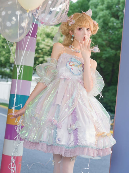 Candy Decorated Purple Straps Bead Dress Sweet JSK and Lolita Spaghetti Light