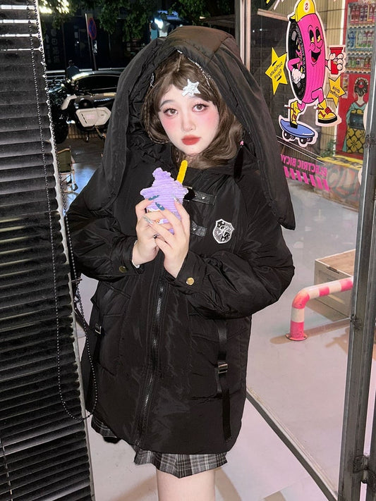 Hooded Puffer - Ears Plus Jacket Bunny Size Black