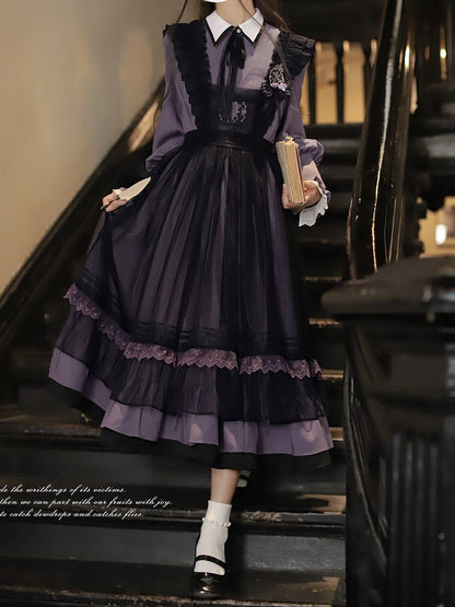 Waist with Belt Velvet Purple Sweet Lolita One Piece High Waist Dress