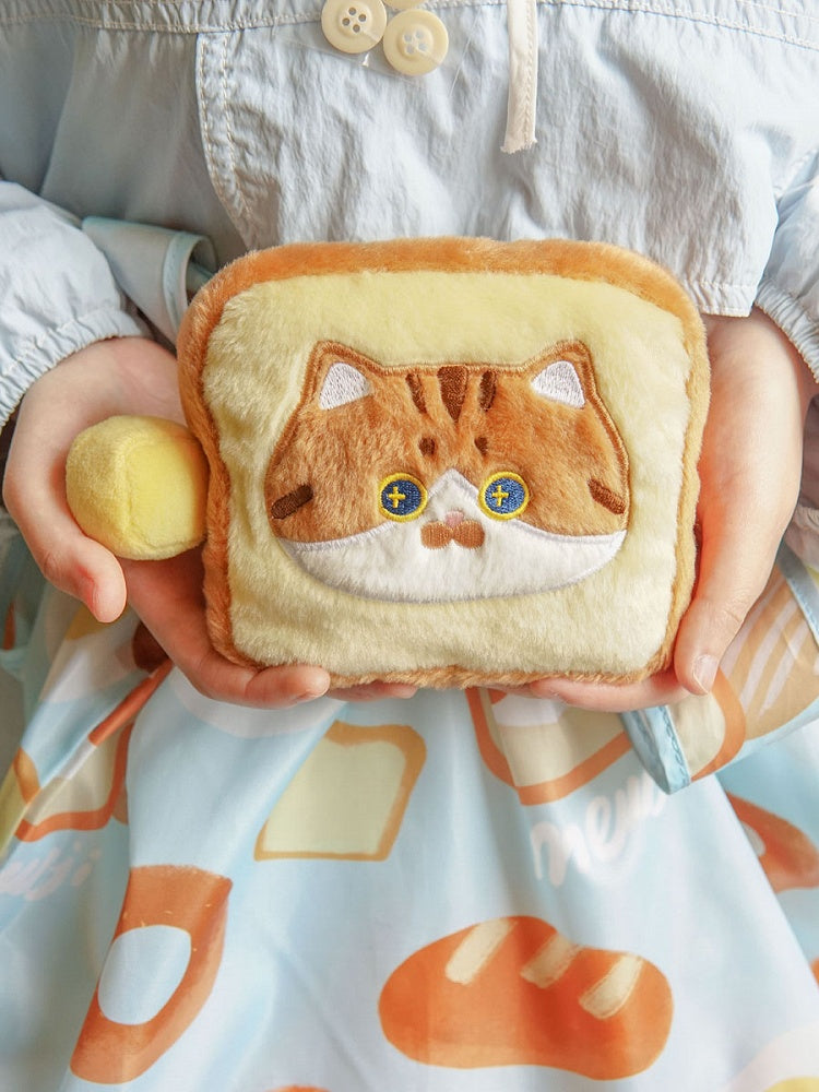 Cute Cat And Bread Print Blue Shoulder Bag