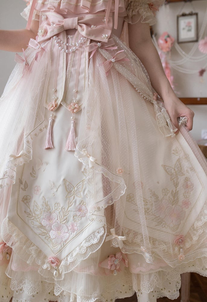 Ombre Pink Peach Blossom Halter Neck Han Lolita Dress