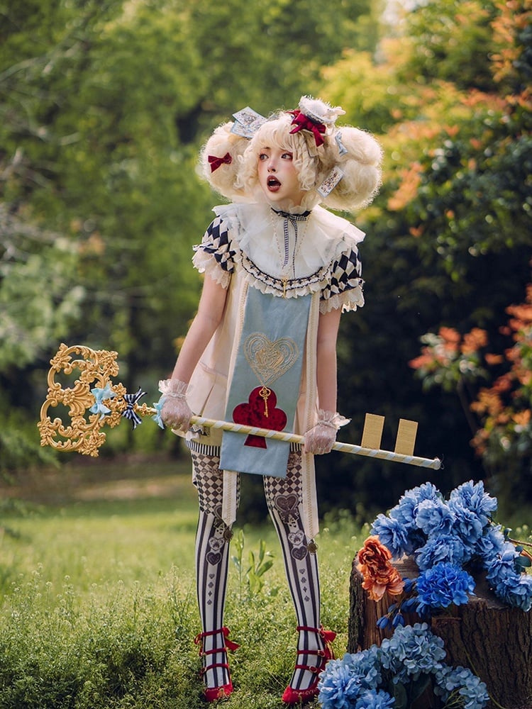 Train Ouji Fashion + Poker Shorts+ in Vibes Light Wonderland Card Outfit-Shirt Collar Detachable Theme Alice Blue
