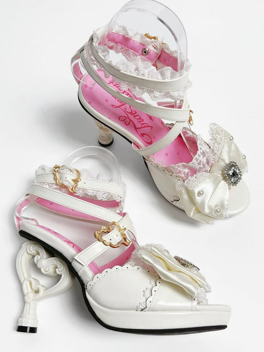 Sandals White Heels Fashion High Heart-shaped Gyaru