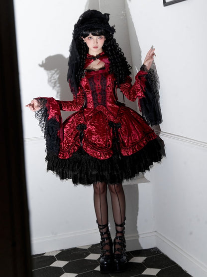 Red Detachable Long Bell Sleeves Snake Bones Velvet Top