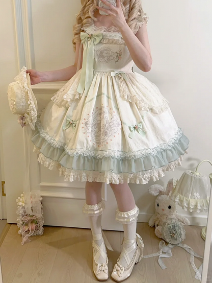 Hoher Rock mit Blumenmuster, Teddy-Stickerei, Lolita-Pullover und Schleife aus Stoff