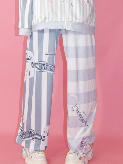 Pants Fashion Pattern Gyaru Gray Straight-leg Striped Cut