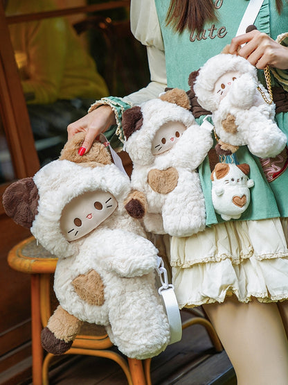 Plush + Options 4 White Backpack/Crossbody Keychain Bag Small/Middle/Large Size Kitty-shaped